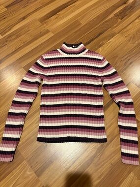 St. John's Bay Striped Ribbed Turtleneck in Pink, White & purple